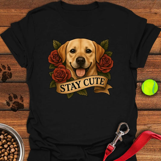 Cute Yellow Labrador Tattoo T-Shirt Black