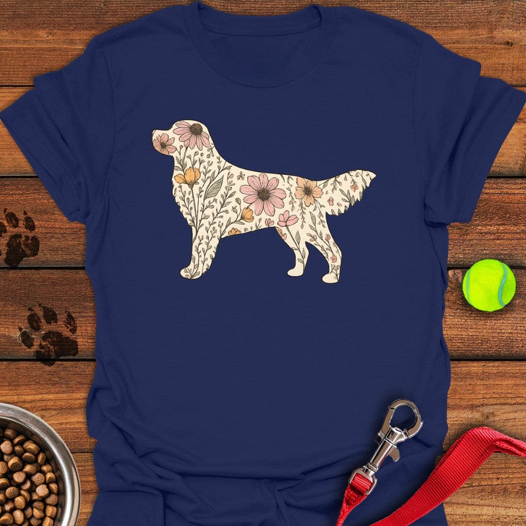 Flower SIlhouette Labrador T-Shirt Navy