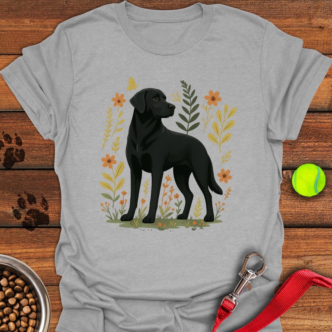 Black Labrador Flower T-Shirt Sport Grey