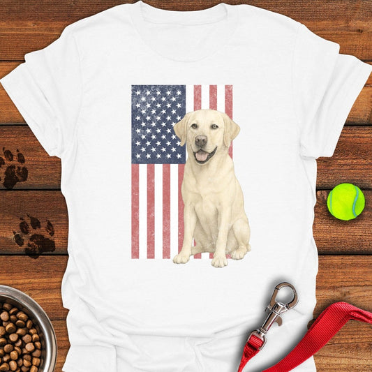 Yellow Labrador USA Flag Faded T-Shirt White
