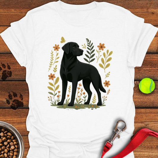 Black Labrador Flower T-Shirt White