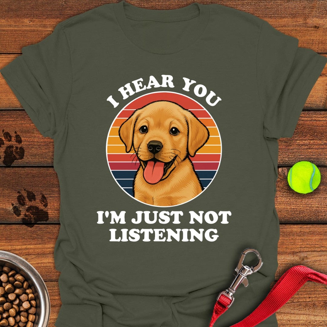 Funny Yellow Labrador Puppy T-Shirt Military Green