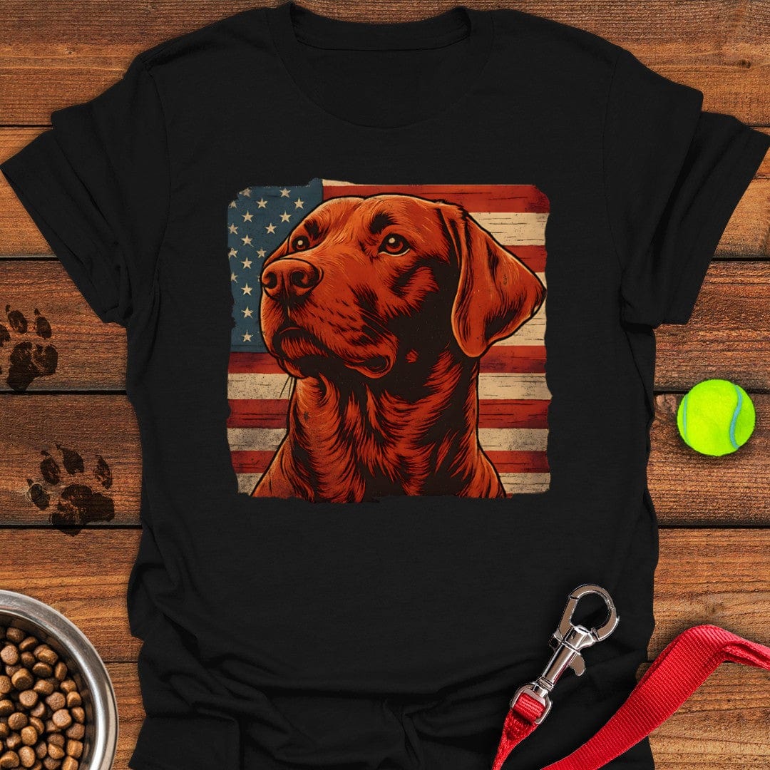 Fox Red Labrador USA Flag T-Shirt Black
