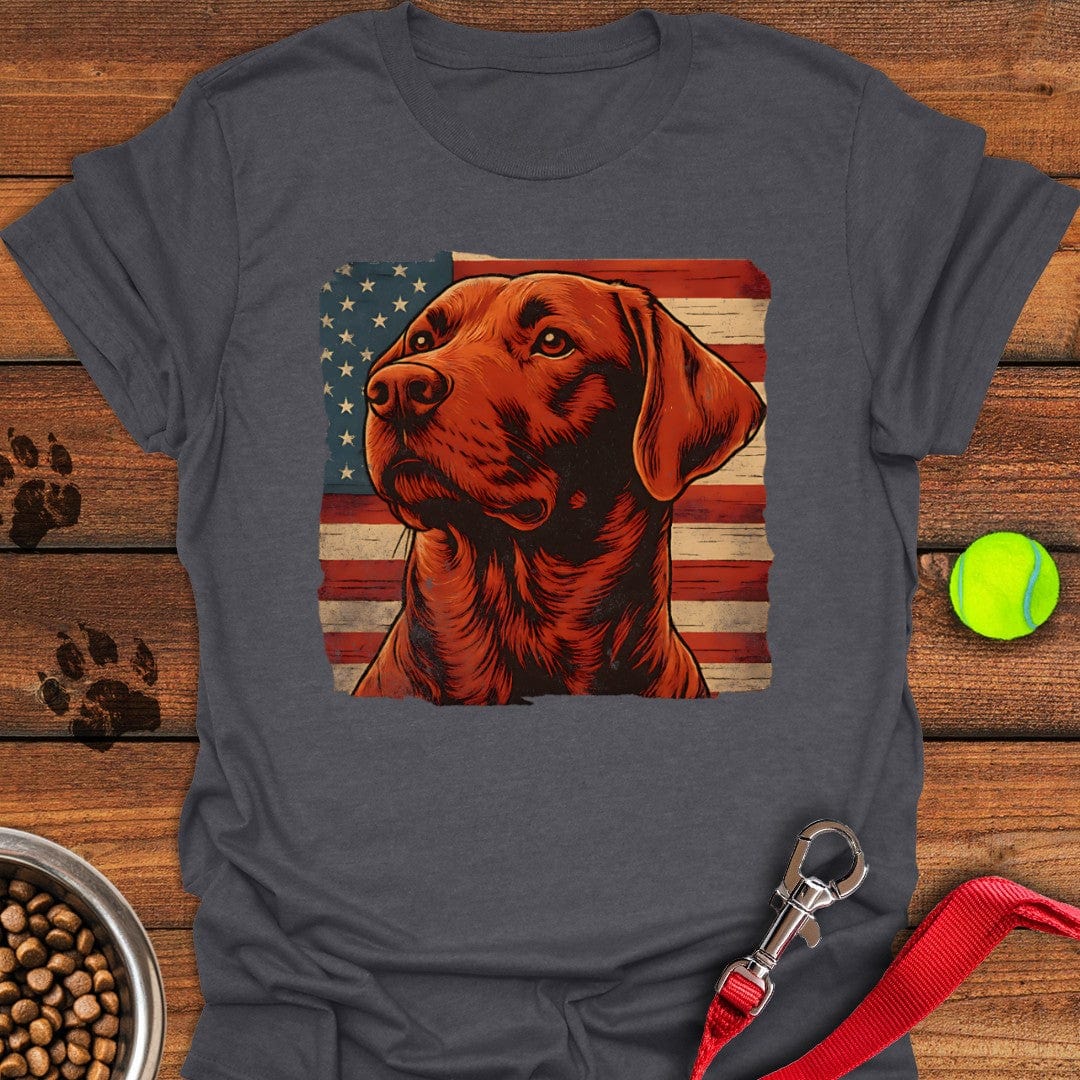 Fox Red Labrador USA Flag T-Shirt Dark Heather
