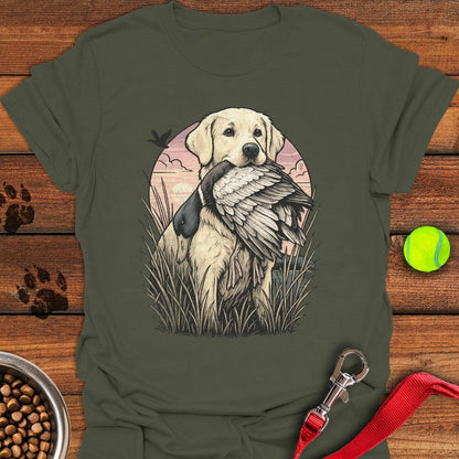 Yellow Labrador Hunting T-Shirt Military Green
