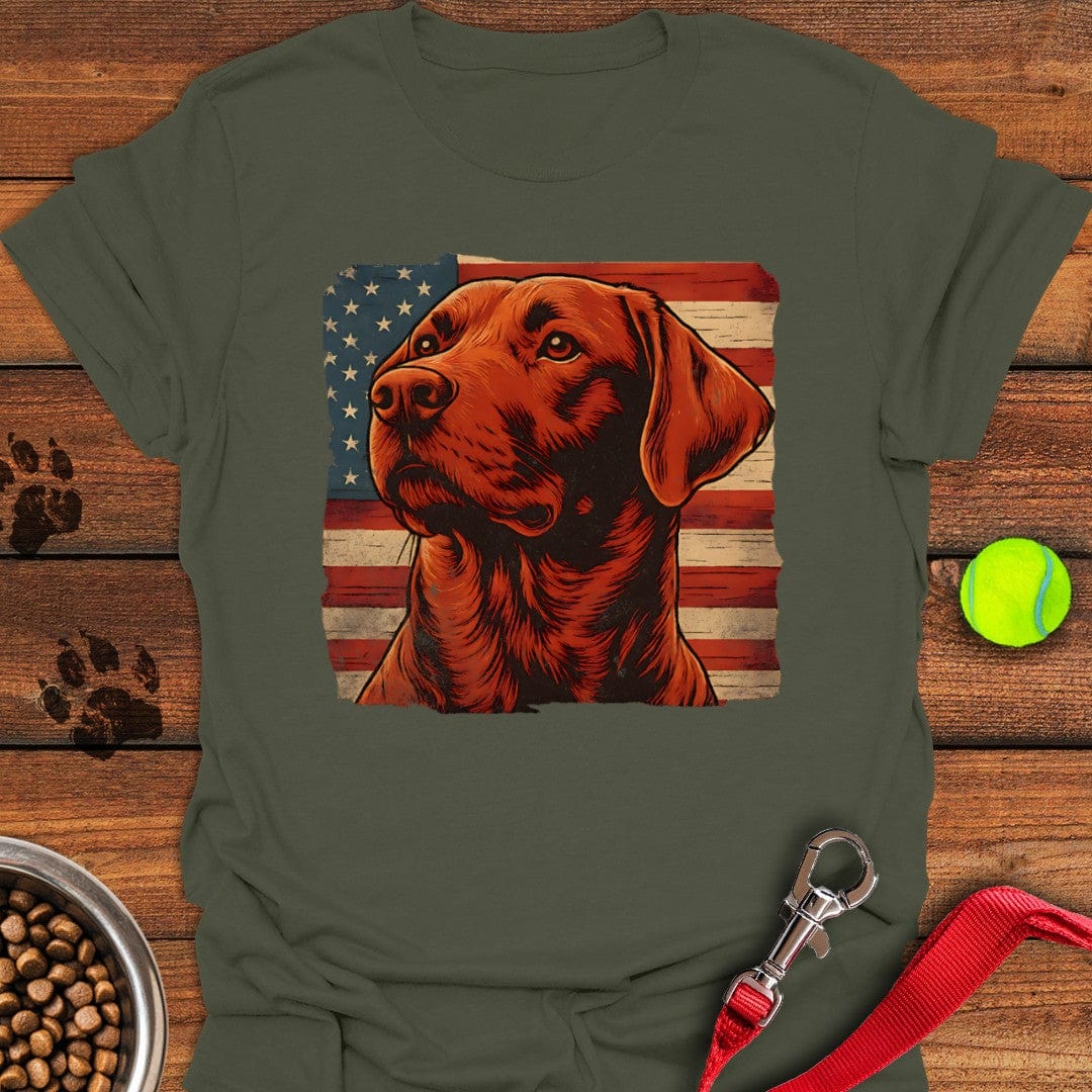 Fox Red Labrador USA Flag T-Shirt Military Green