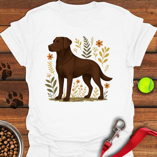 Chocolate Labrador Flowers T-Shirt White