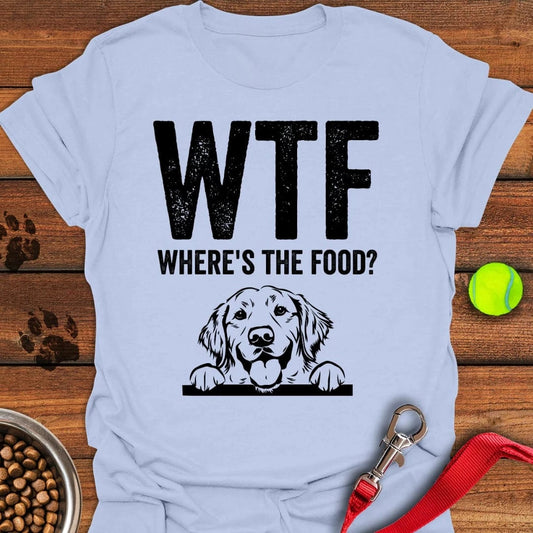 Golden Retriever Where's The Food? T-Shirt Light Blue
