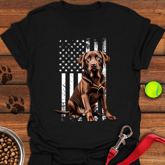 Chocolate Labrador USA Flag T-Shirt Black