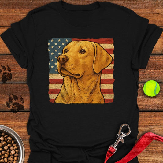 Yellow Labrador USA Flag T-Shirt Black