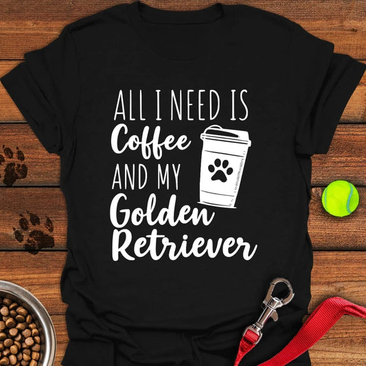 Golden Retriever and Coffee T-Shirt Black