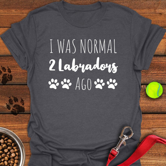 I Was Normal 2 Labradors Ago T-Shirt Dark Heather