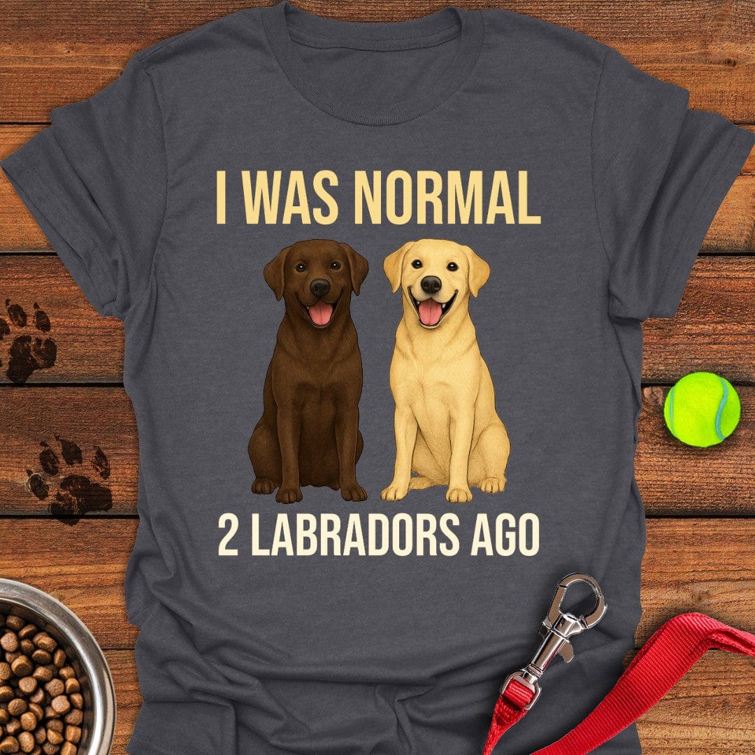 I Was Normal 2 Labradors Ago T-Shirt Dark Heather