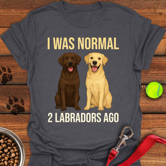 I Was Normal 2 Labradors Ago T-Shirt Dark Heather