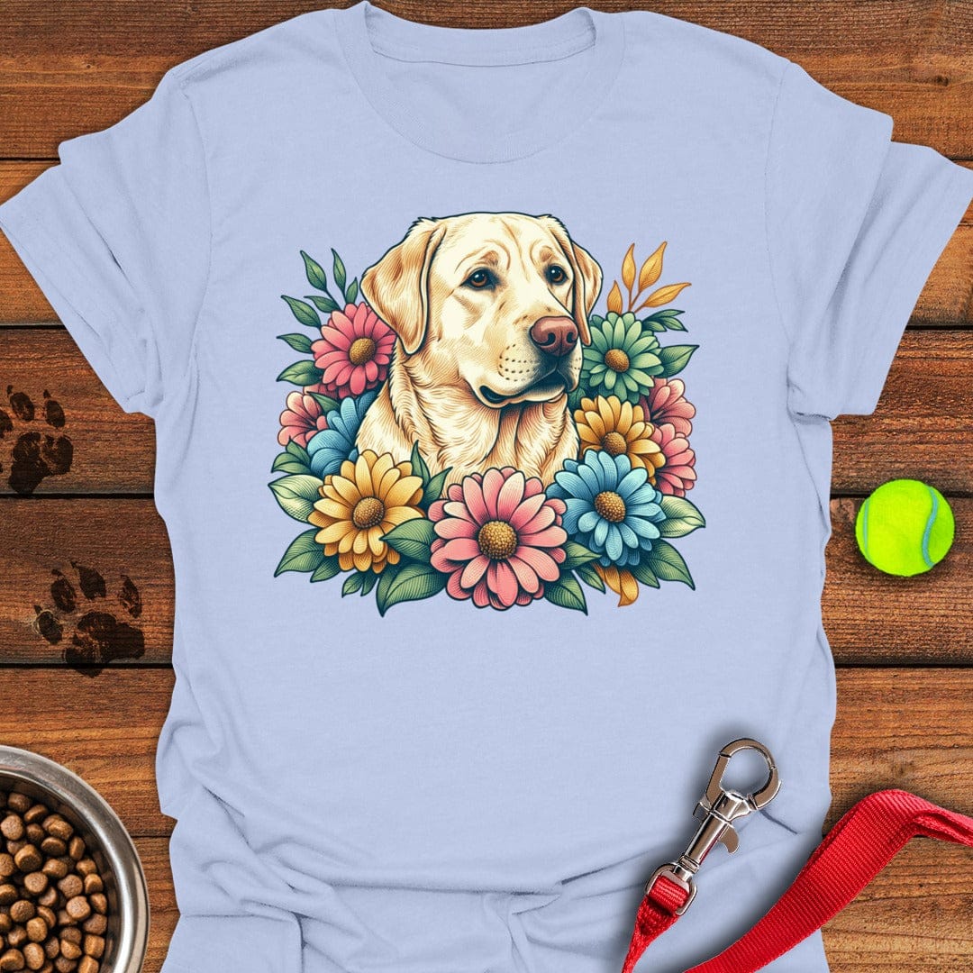 Yellow Lab Flowers Light Blue
