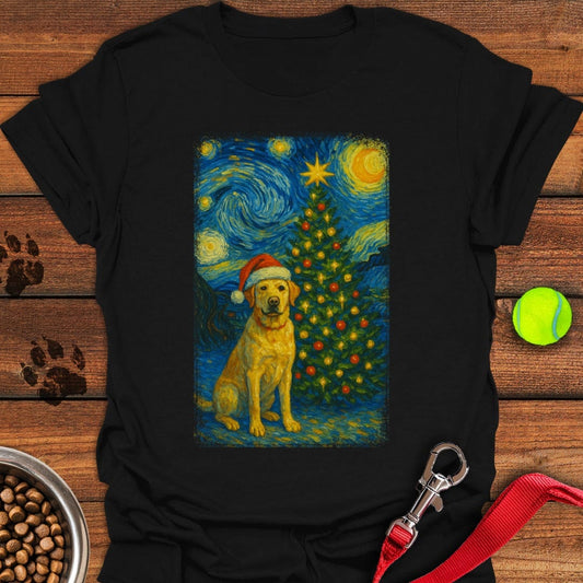 Yellow Labrador Christmas Van Gogh T-Shirt Black