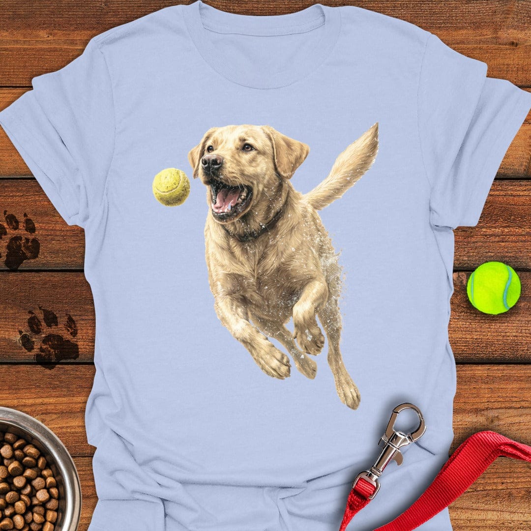 Yellow Labrador Running Light Blue