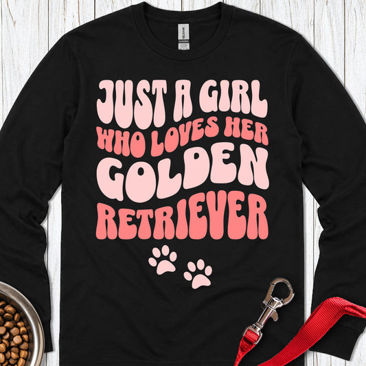 A Girl Who Loves Her Golden Retriever Long Sleeve — Black
