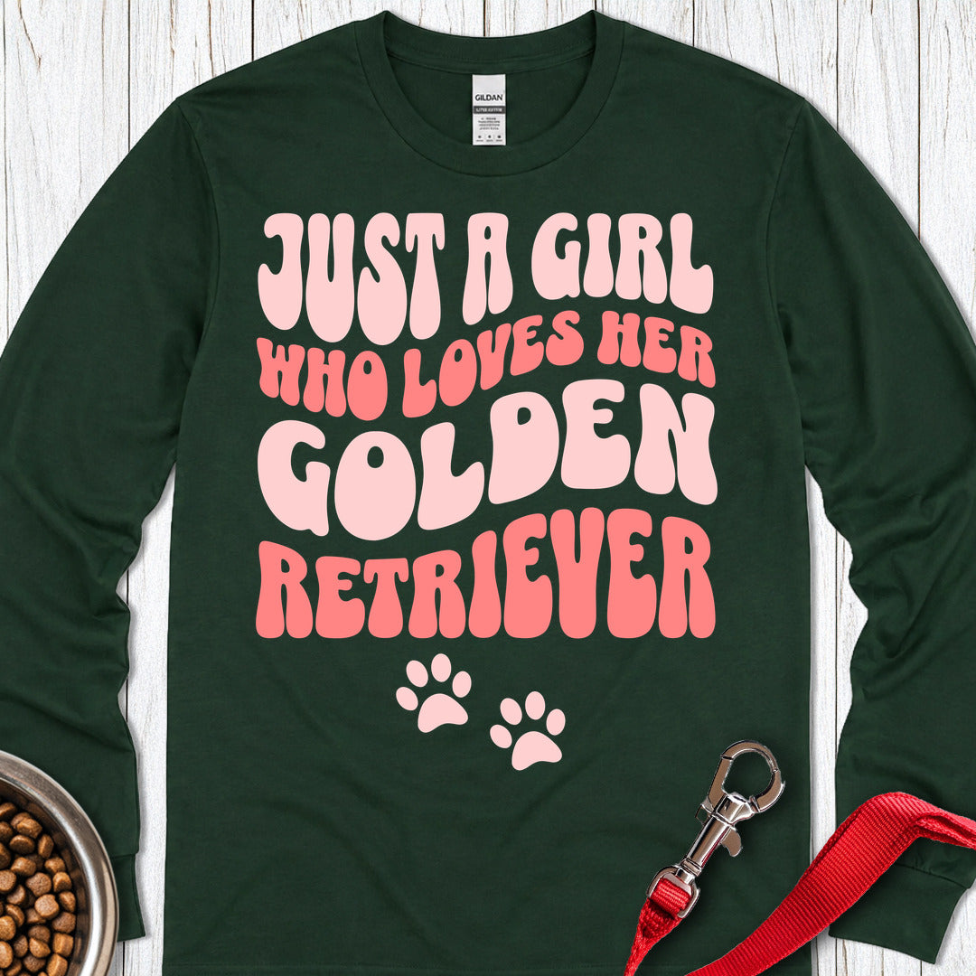 A Girl Who Loves Her Golden Retriever Long Sleeve — Forest Green