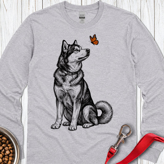 Alaskan Malamute Butterfly Long Sleeve Sport Grey