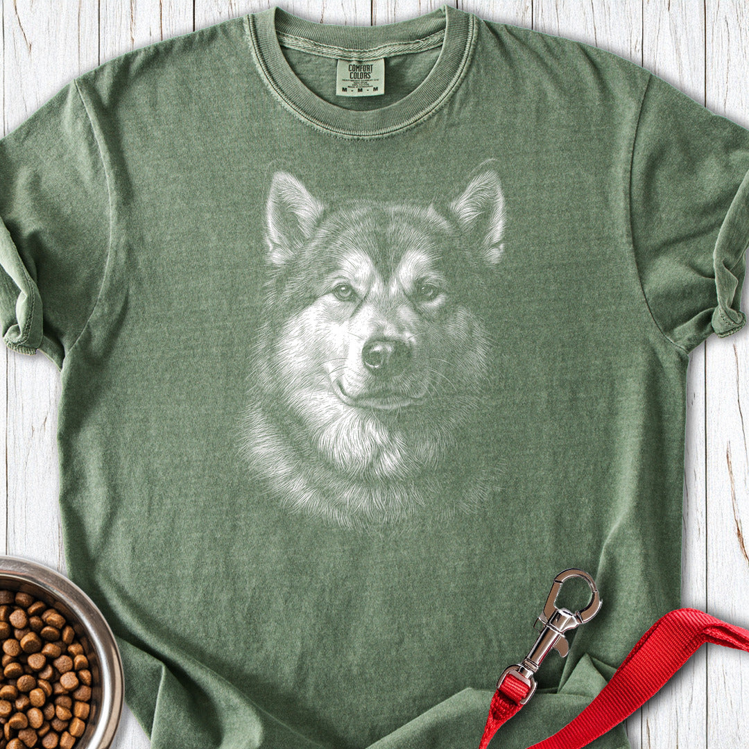 Alaskan Malamute Engraved Premium Tee — Moss