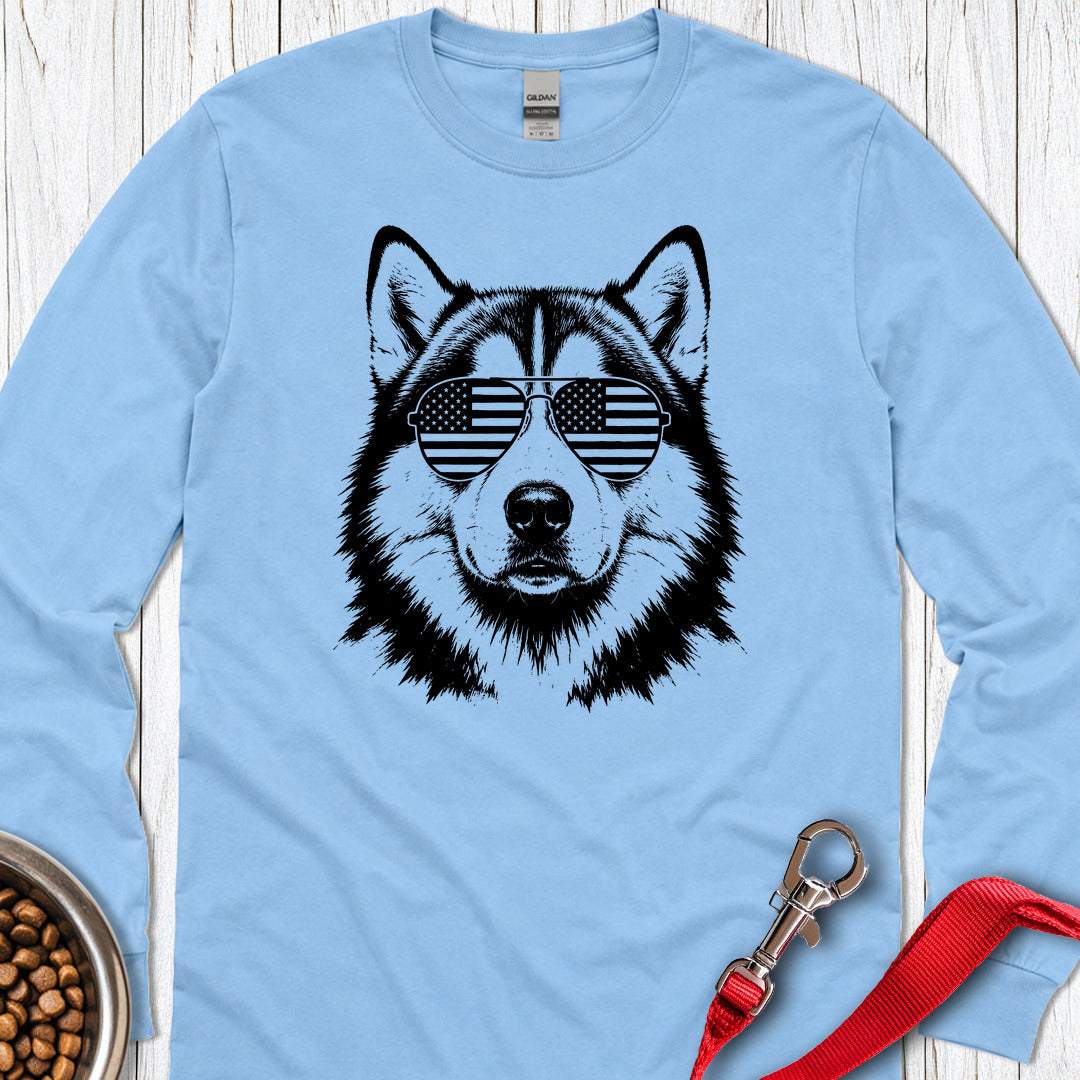 Alaskan Malamute Flag Shades Long Sleeve — Carolina Blue
