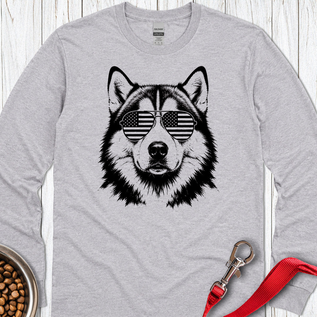Alaskan Malamute Flag Shades Long Sleeve — Sport Grey