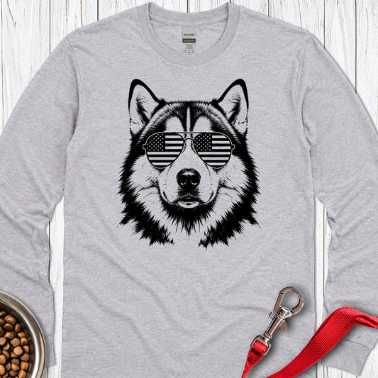 Alaskan Malamute Flag Shades Long Sleeve Sport Grey