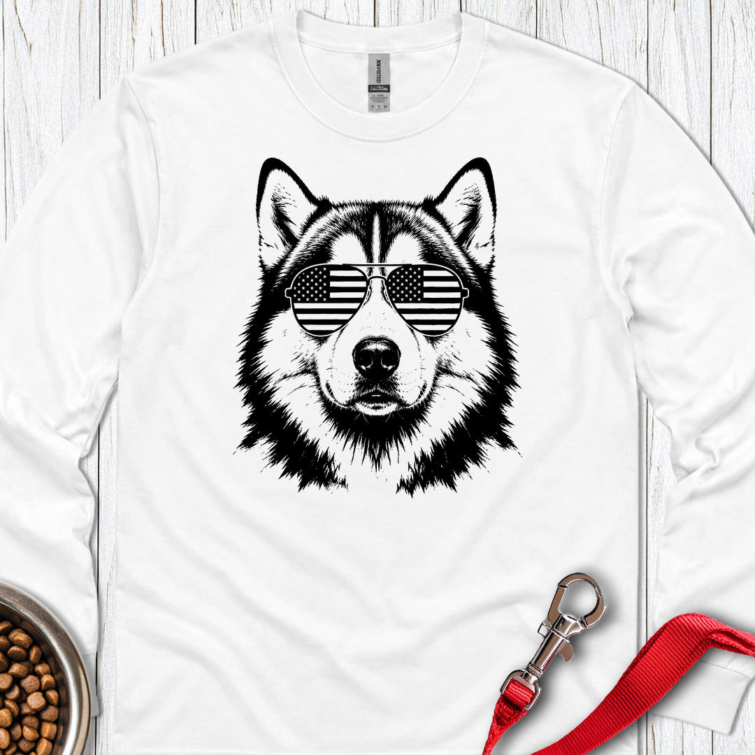 Alaskan Malamute Flag Shades Long Sleeve — White