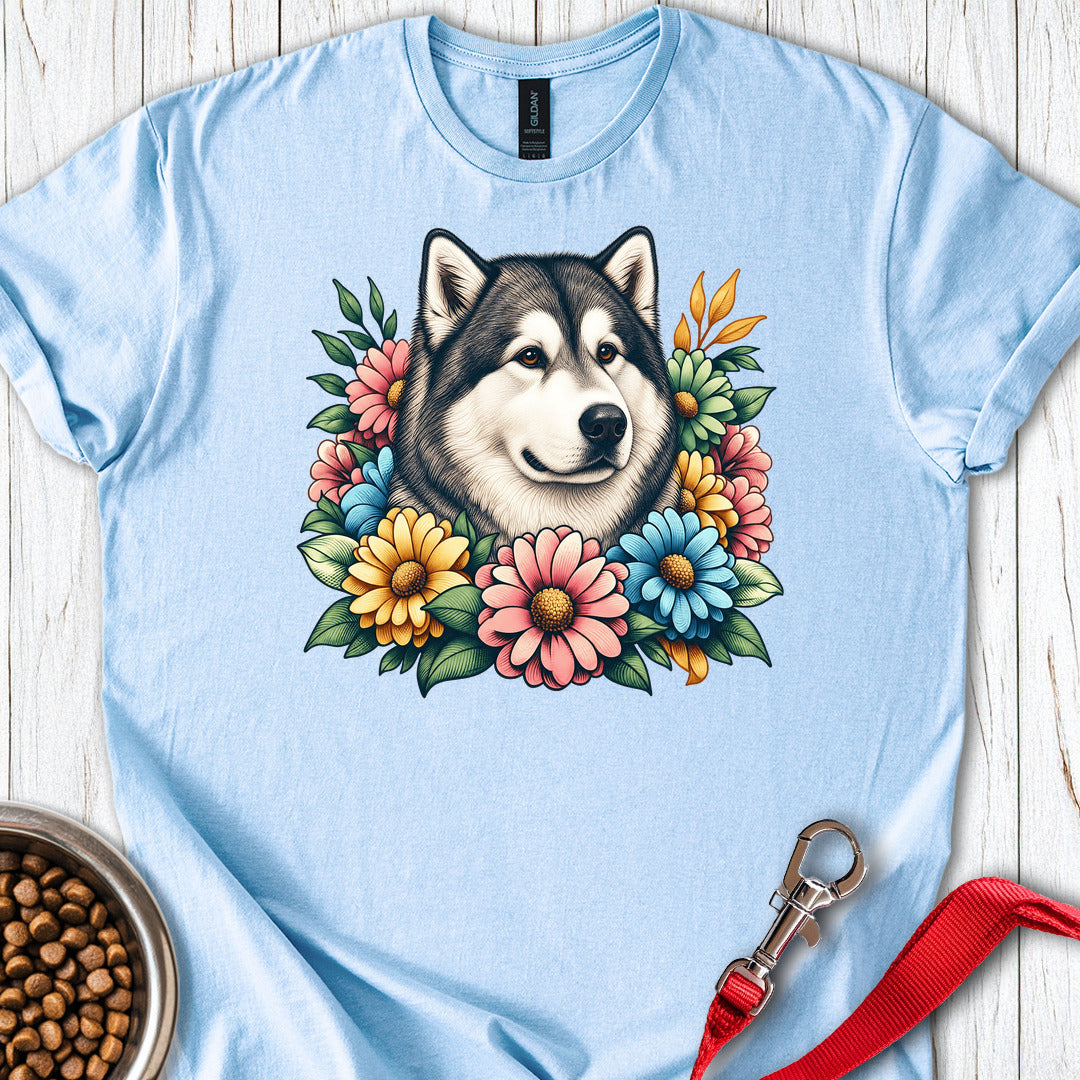Alaskan Malamute Flower Wreath — Light Blue