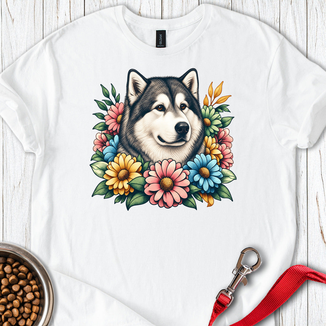 Alaskan Malamute Flower Wreath — White