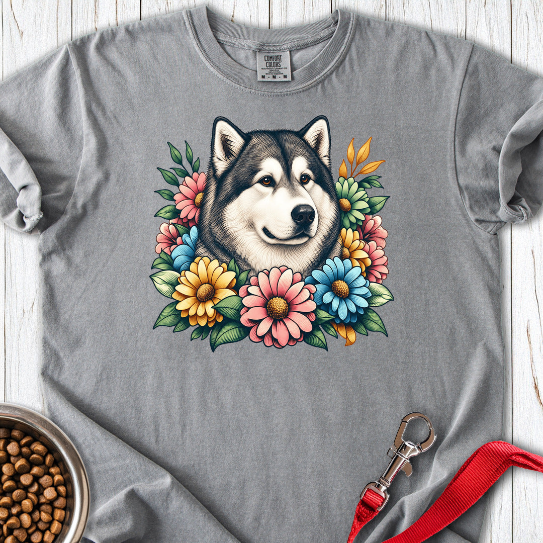 Alaskan Malamute Flower Wreath Premium Tee — Grey