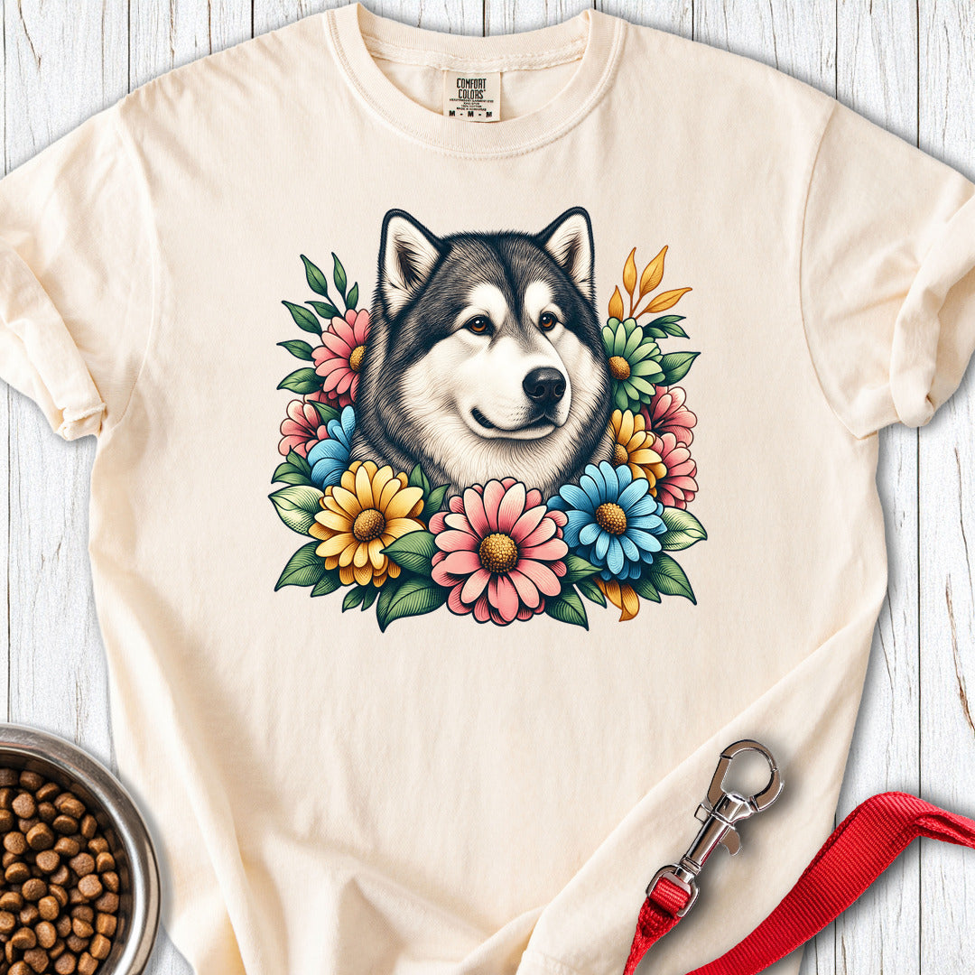 Alaskan Malamute Flower Wreath Premium Tee — Ivory