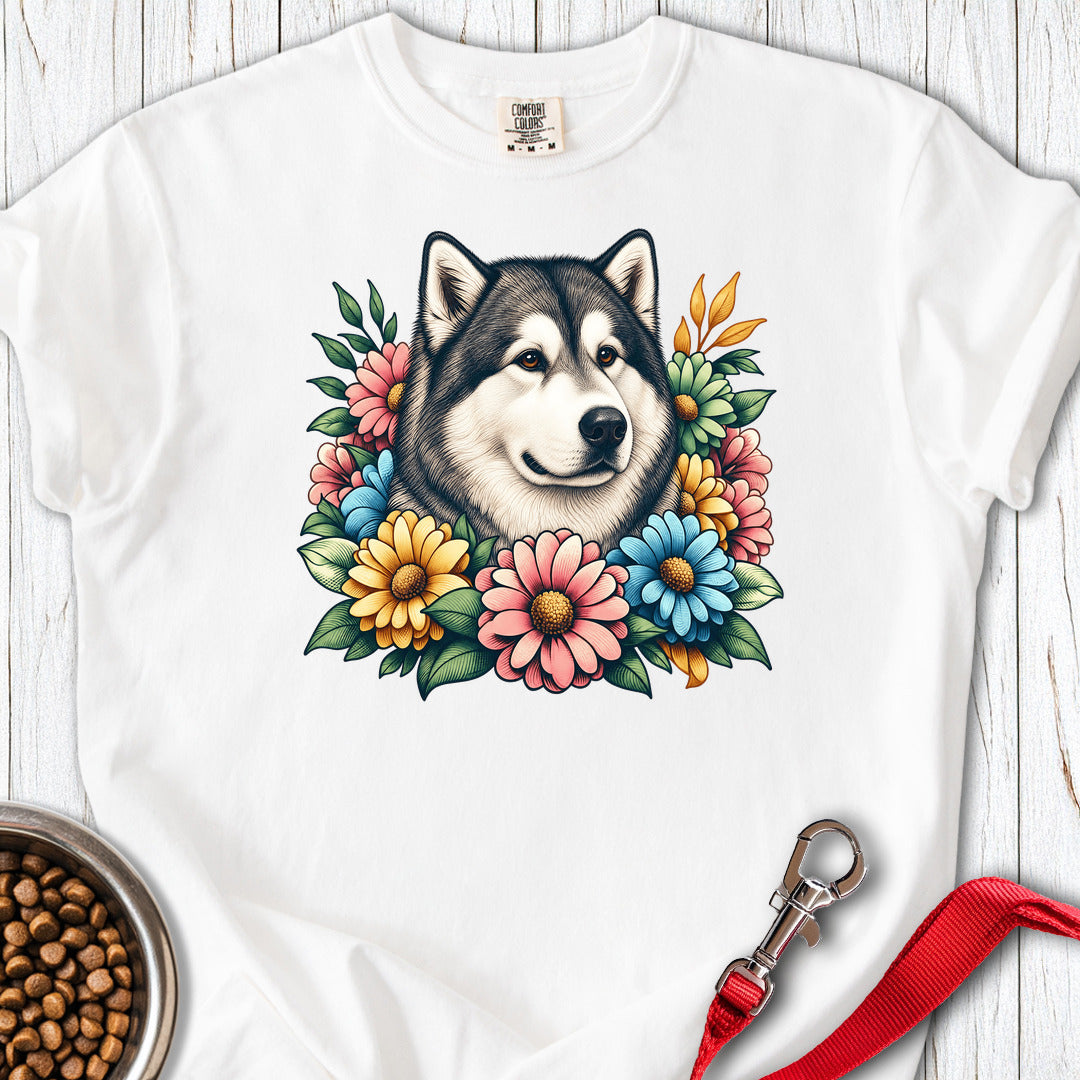 Alaskan Malamute Flower Wreath Premium Tee — White