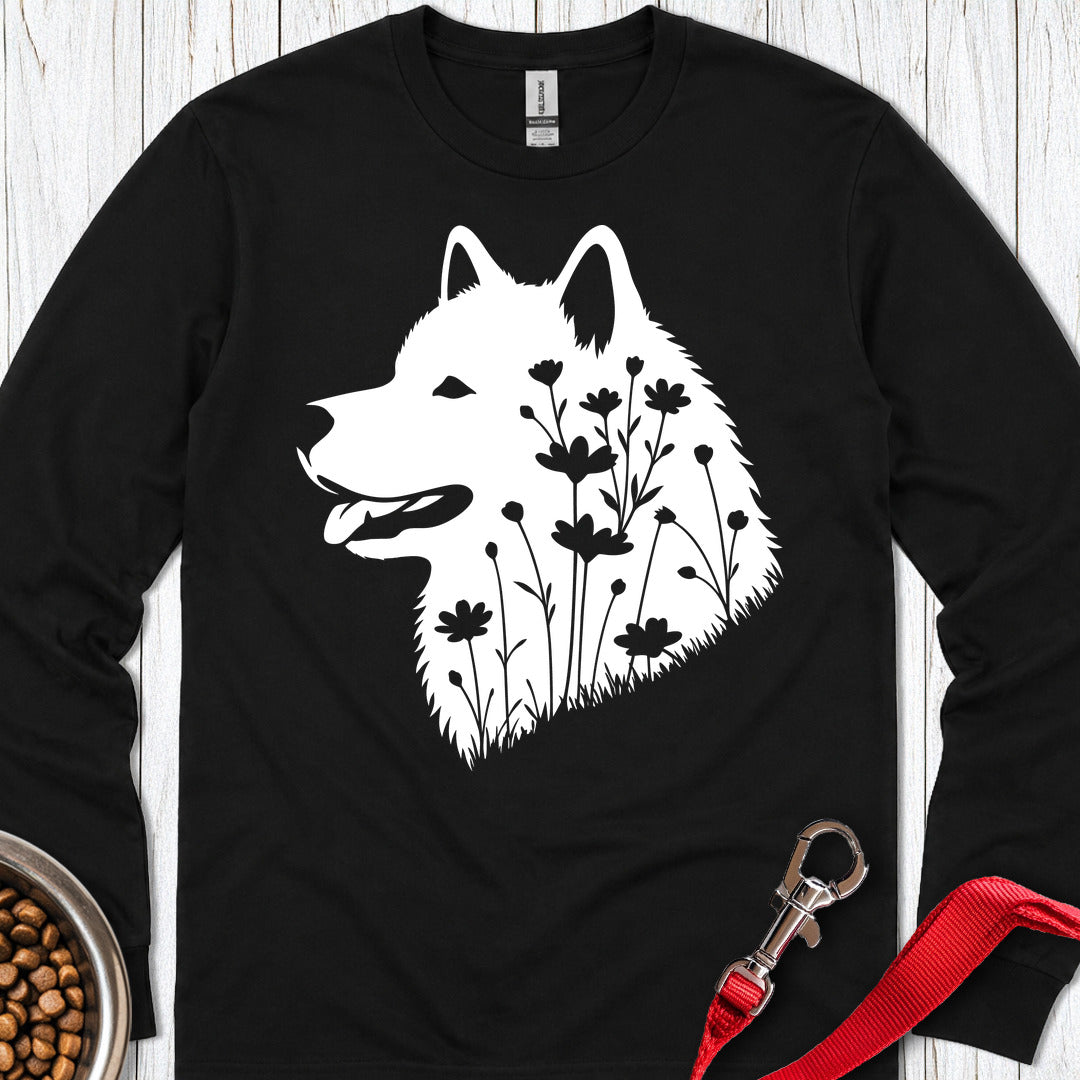 Alaskan Malamute Flowers Long Sleeve — Black