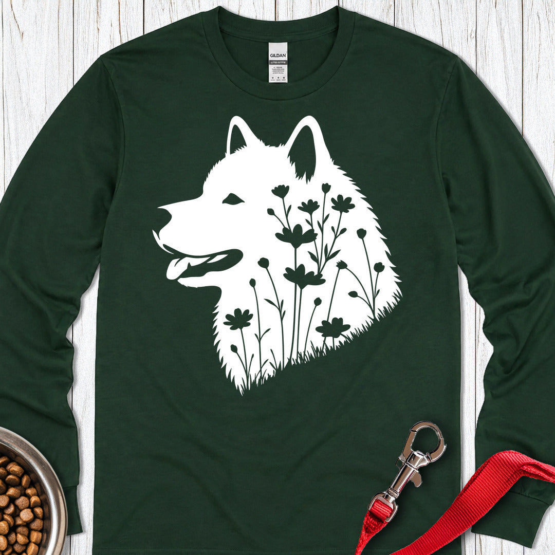 Alaskan Malamute Flowers Long Sleeve — Forest Green