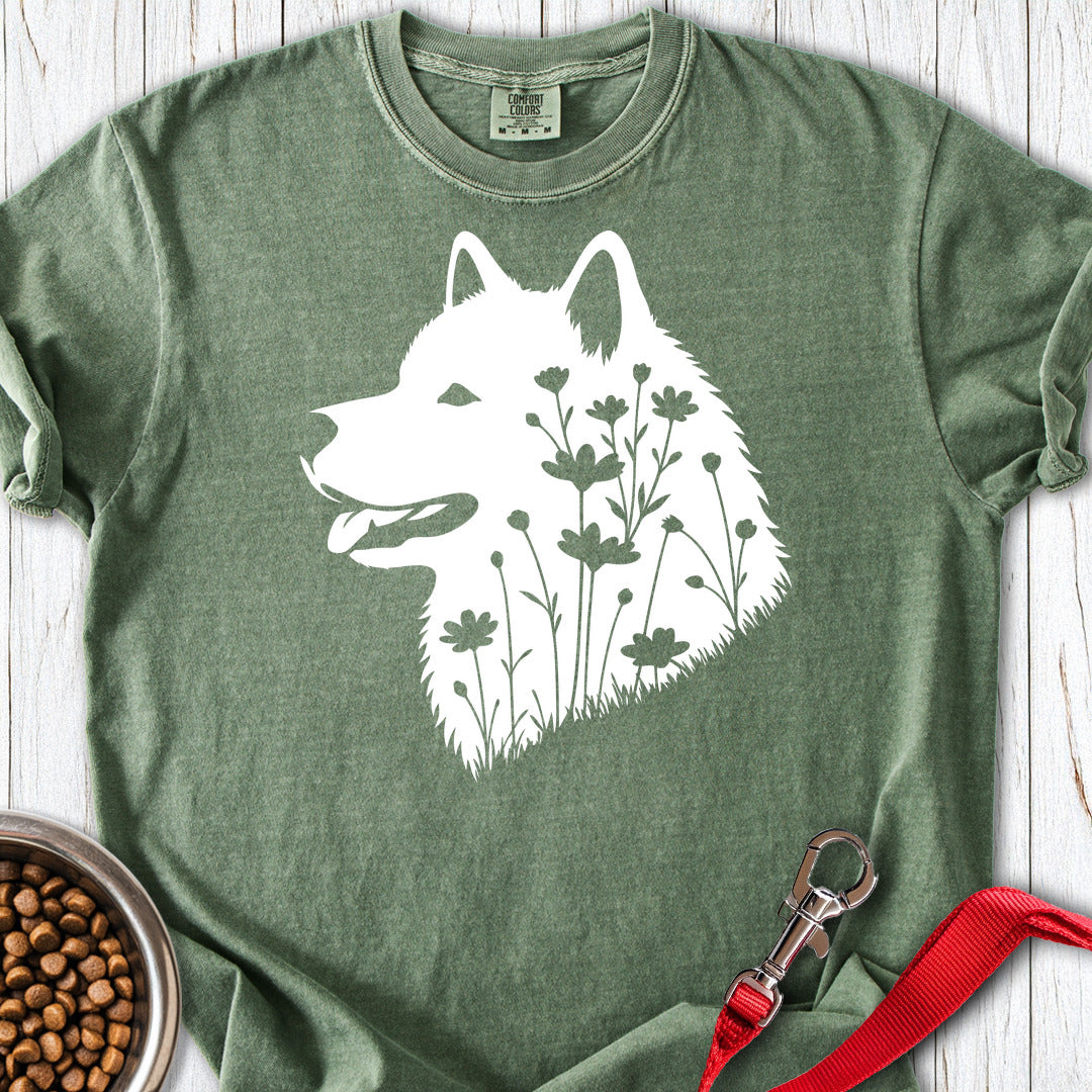 Alaskan Malamute Flowers Premium Tee — Moss