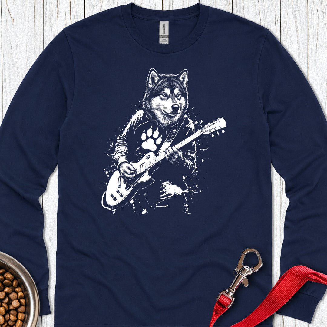 Alaskan Malamute Guitar Long Sleeve — Navy