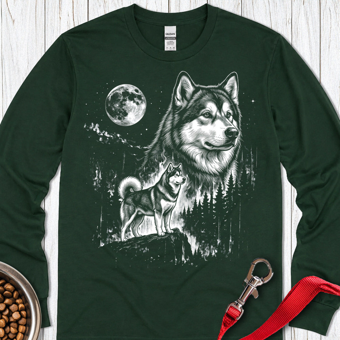 Alaskan Malamute Moonlight Long Sleeve — Forest Green