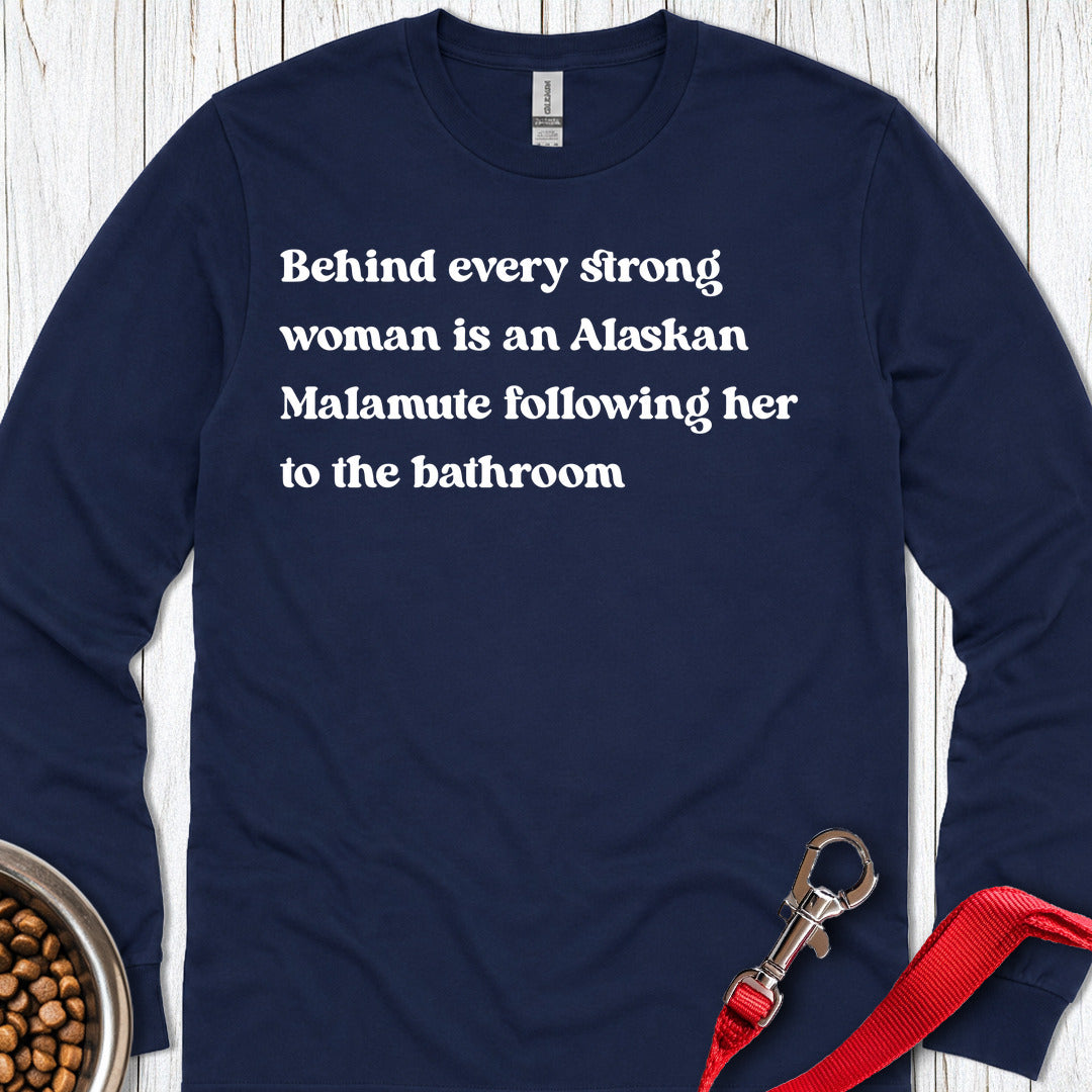 Alaskan Malamute Strong Woman Long Sleeve Navy