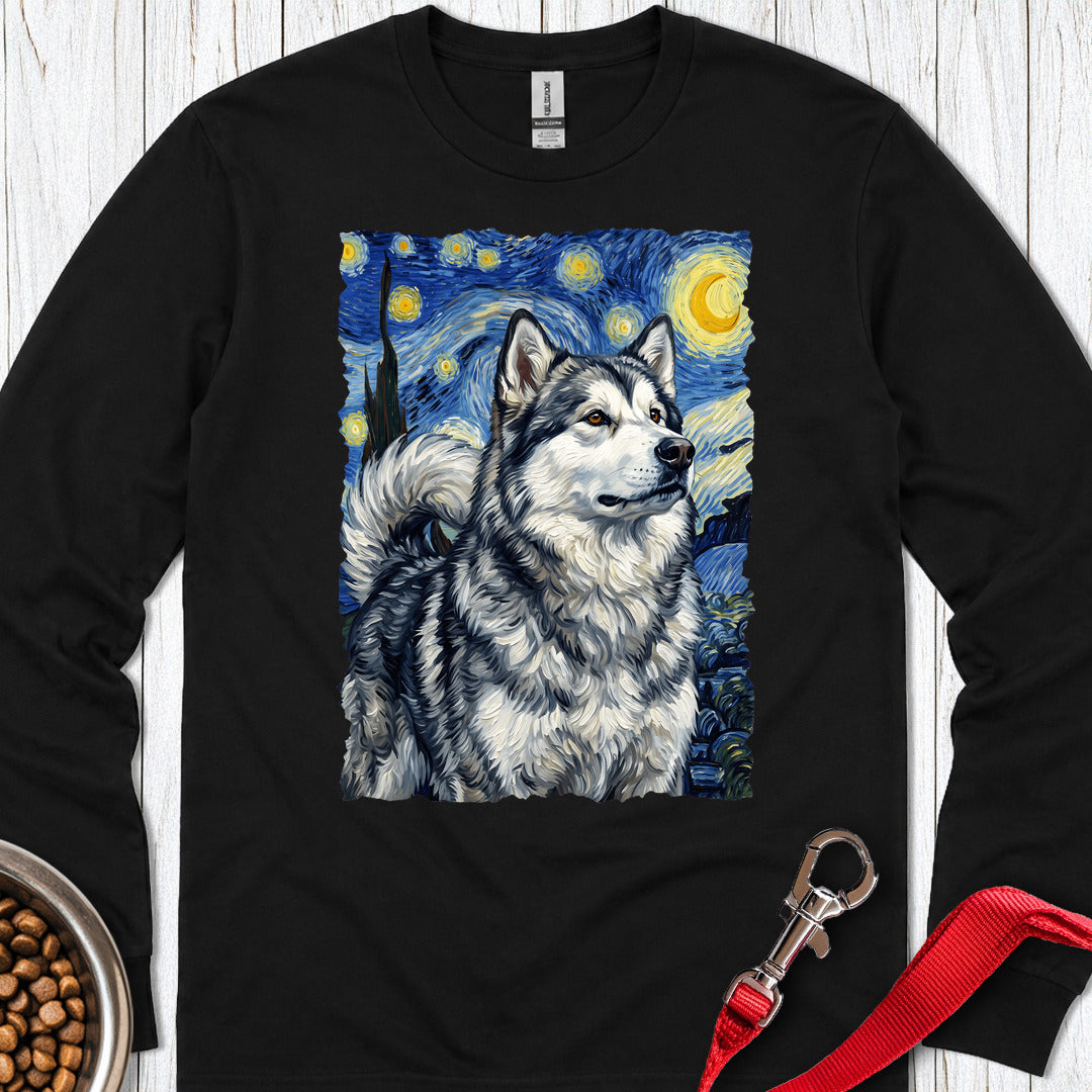 Alaskan Malamute Van Gogh Long Sleeve — Black