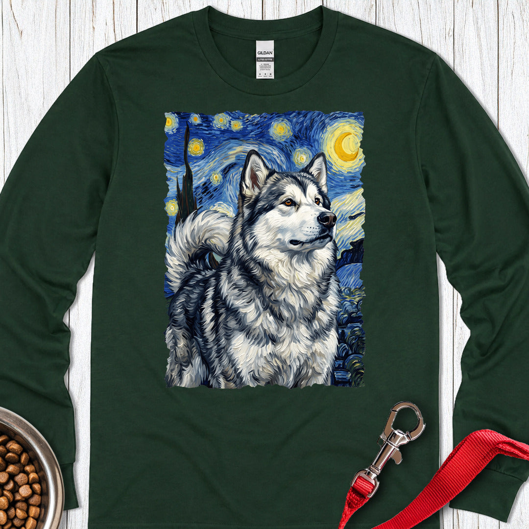 Alaskan Malamute Van Gogh Long Sleeve — Forest Green