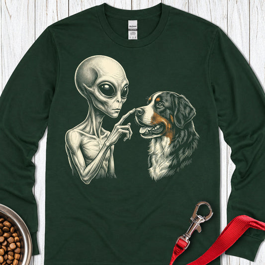 Alien & Bernese Mountain Dog Long Sleeve — Forest Green