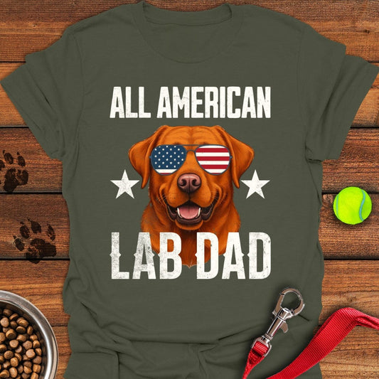 All American Fox Red Lab Dad T-Shirt Military Green