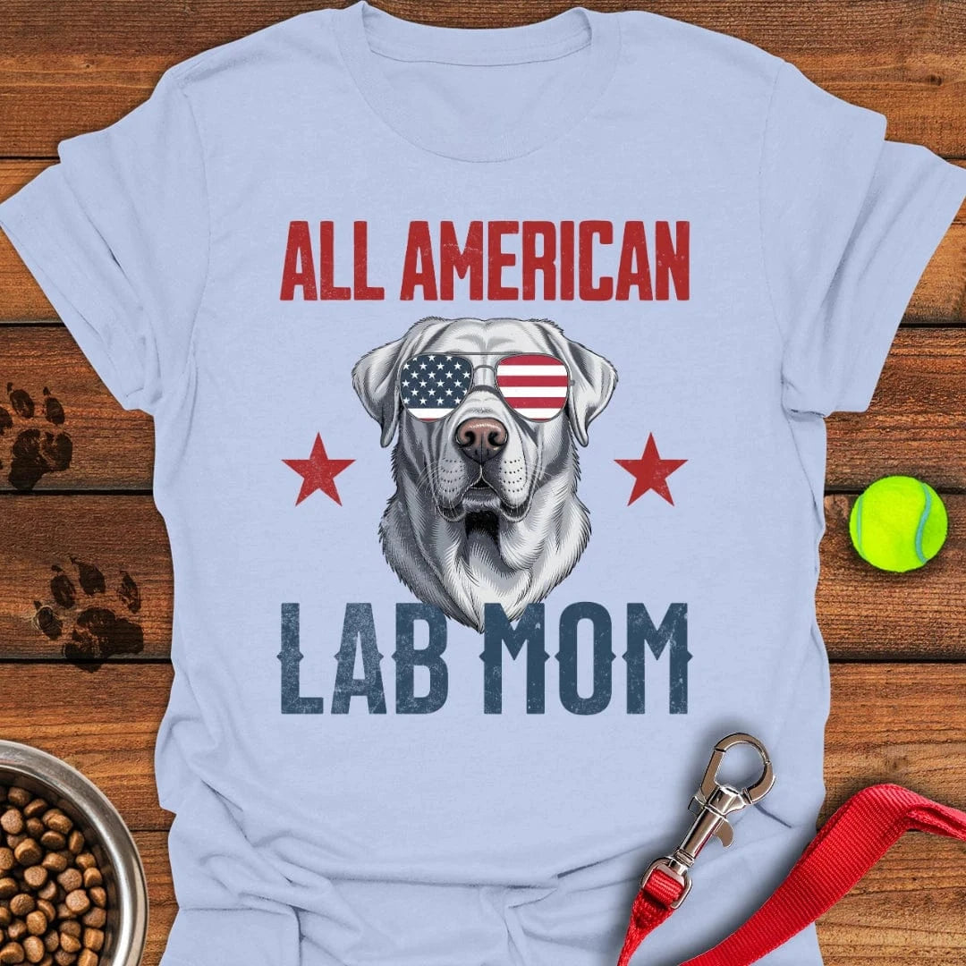 All American Silver Lab Mom T-Shirt Light Blue