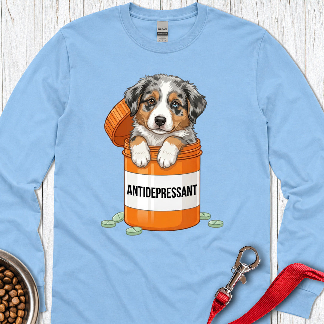 Australian Shepherd Antidepressant Long Sleeve — Carolina Blue