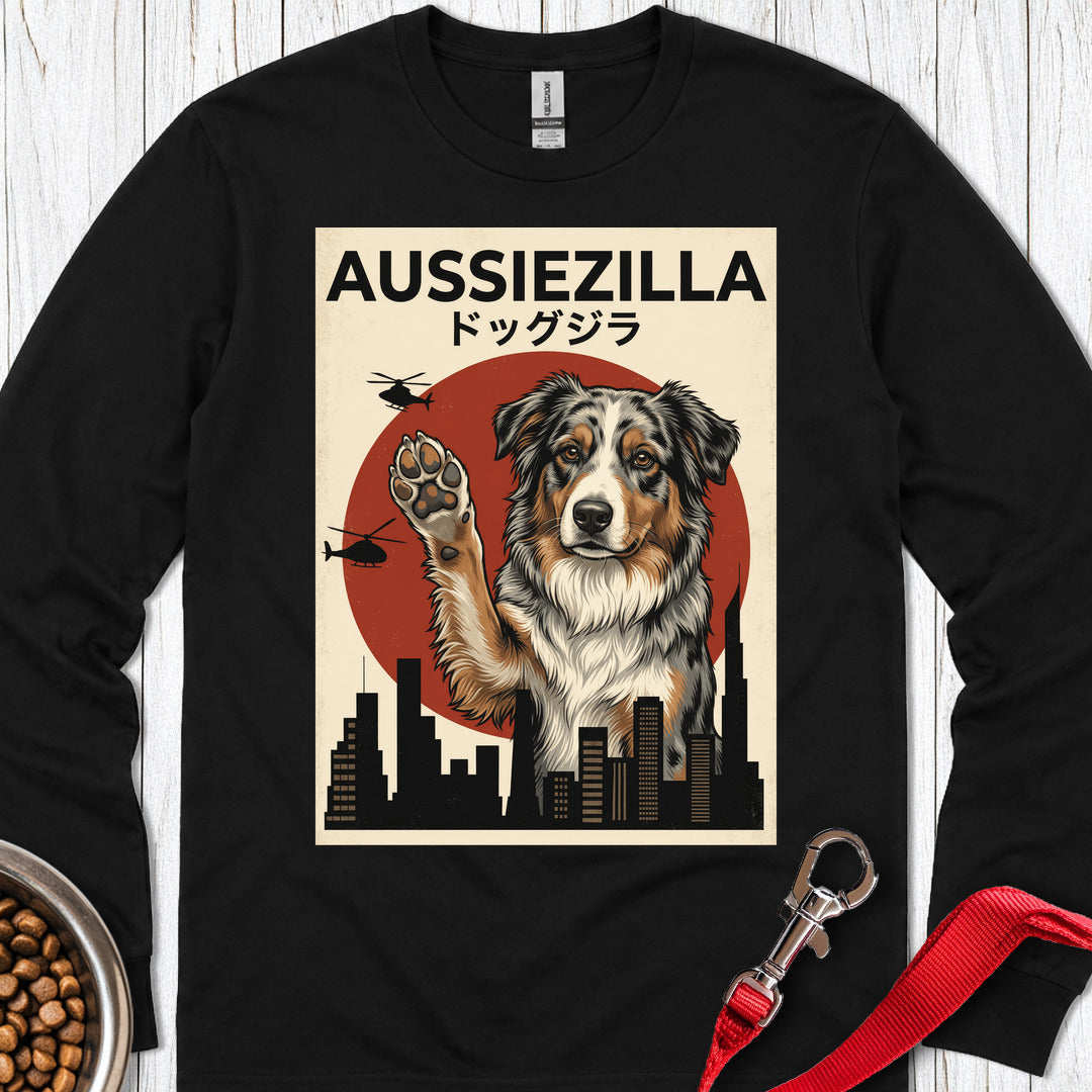 Australian Shepherd Aussiezilla Long Sleeve — Black