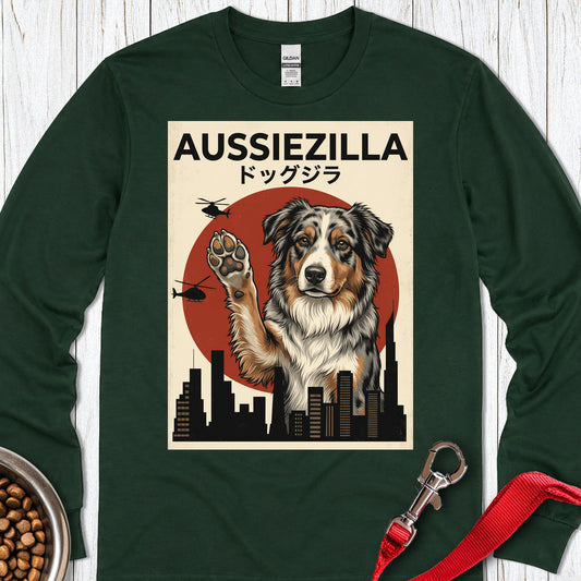 Australian Shepherd Aussiezilla Long Sleeve — Forest Green