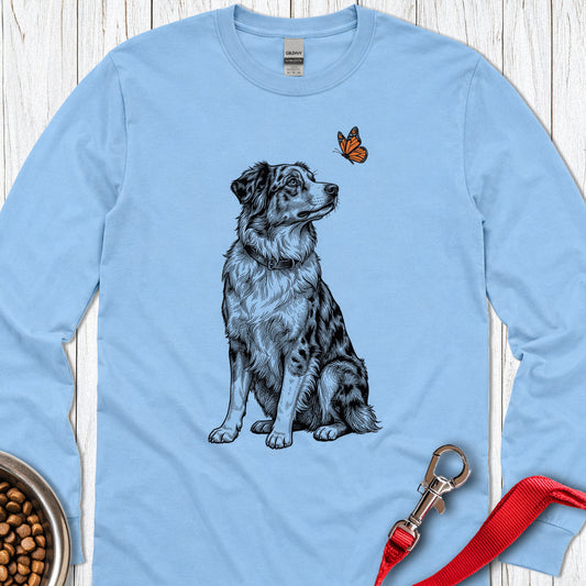 Australian Shepherd Butterfly Long Sleeve — Carolina Blue