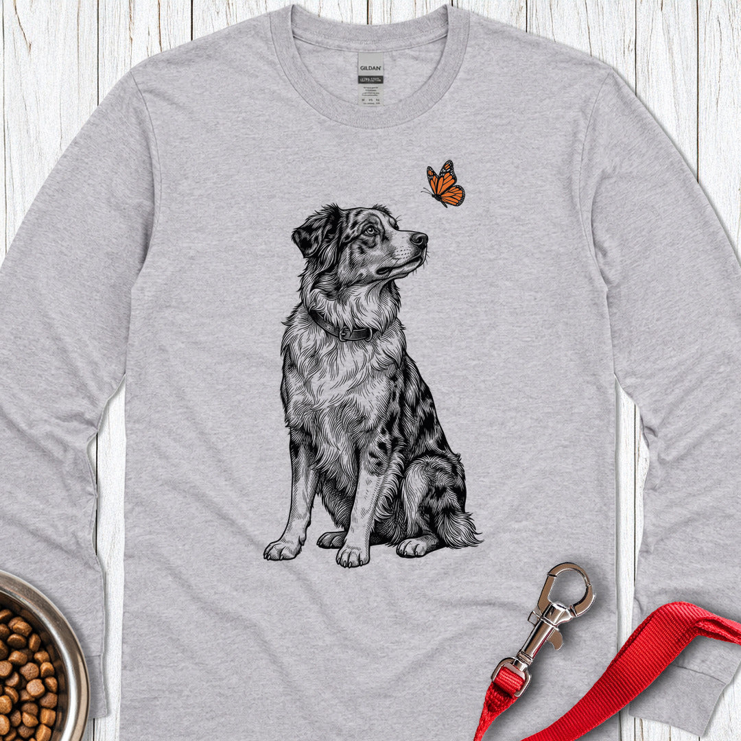 Australian Shepherd Butterfly Long Sleeve — Sport Grey